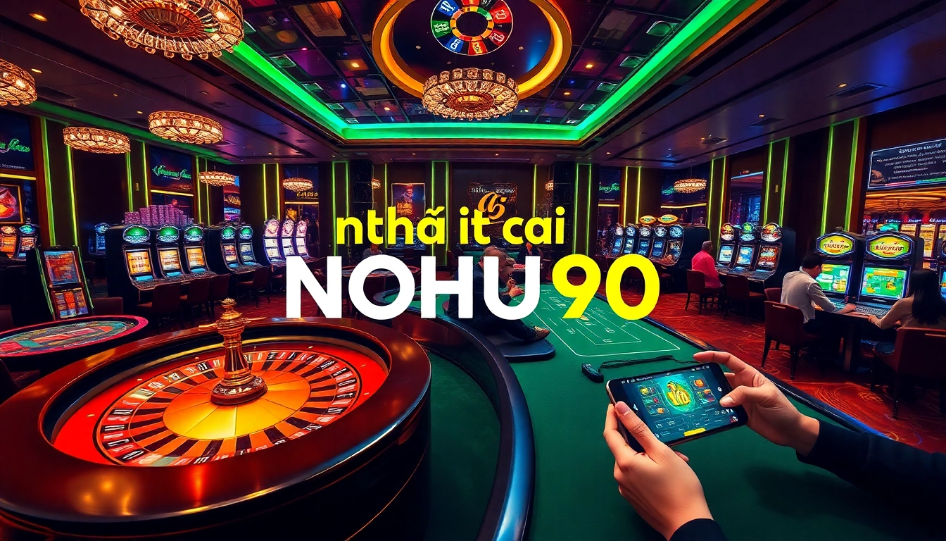 Experience the thrill of gambling at nhà cái NOHU90 with vibrant tables, dynamic games, and luxury decor.