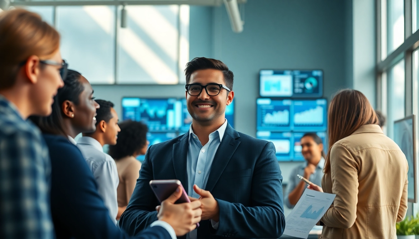 Headhunter IT engaging with job candidates in a professional office environment.