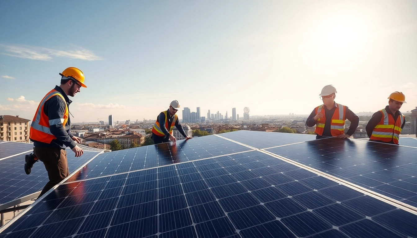 Installieren Sie Solar Wien Systeme in einer urbanen Umgebung mit Handwerkern.