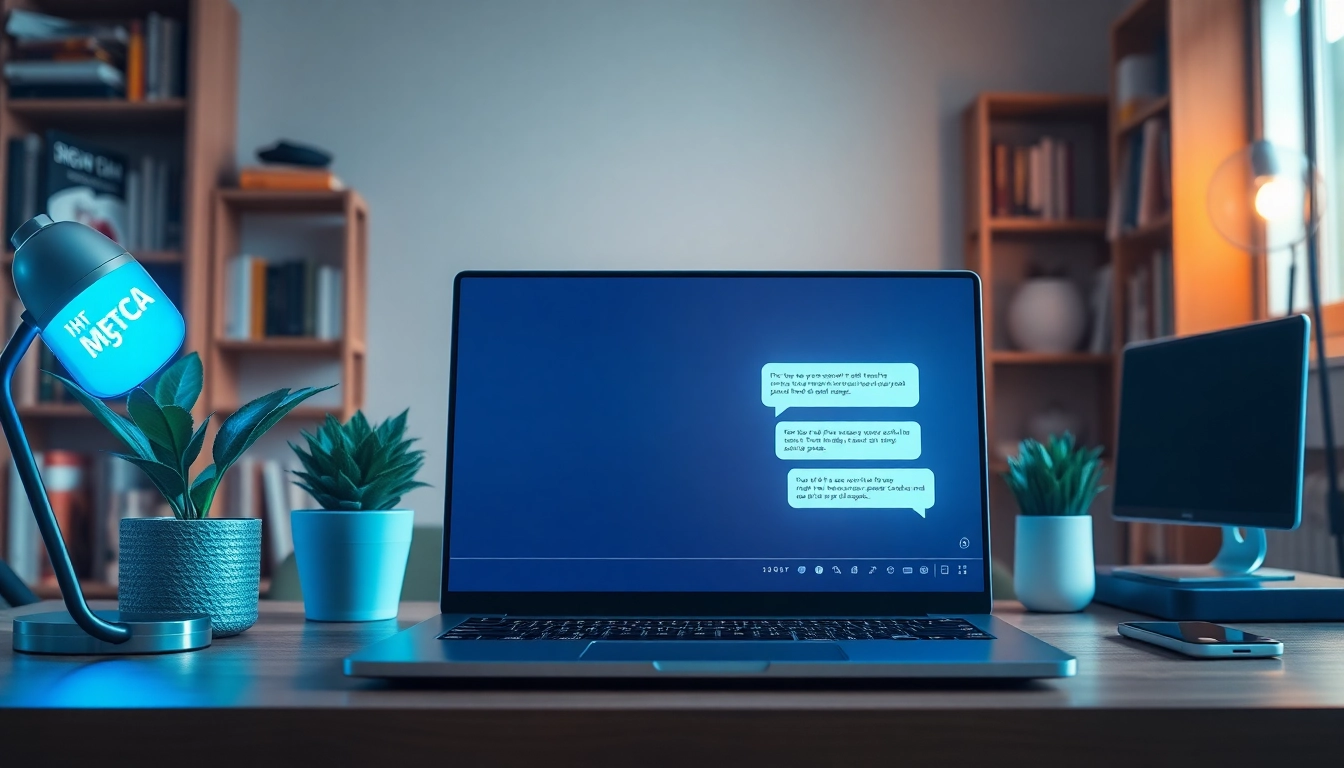 Enhance your experience with juicy ai in a modern home office setting featuring a chatbot interface.