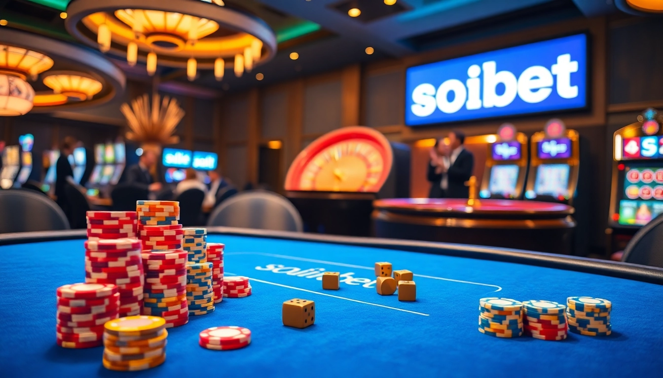 Experience the thrill of soibet ไทย at a luxurious casino, featuring poker chips and dazzling slot machines.