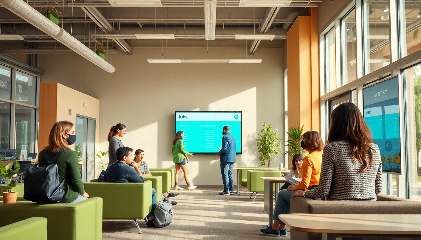 Jobcenter Deutschland provides assistance to job seekers in a modern, vibrant setting.