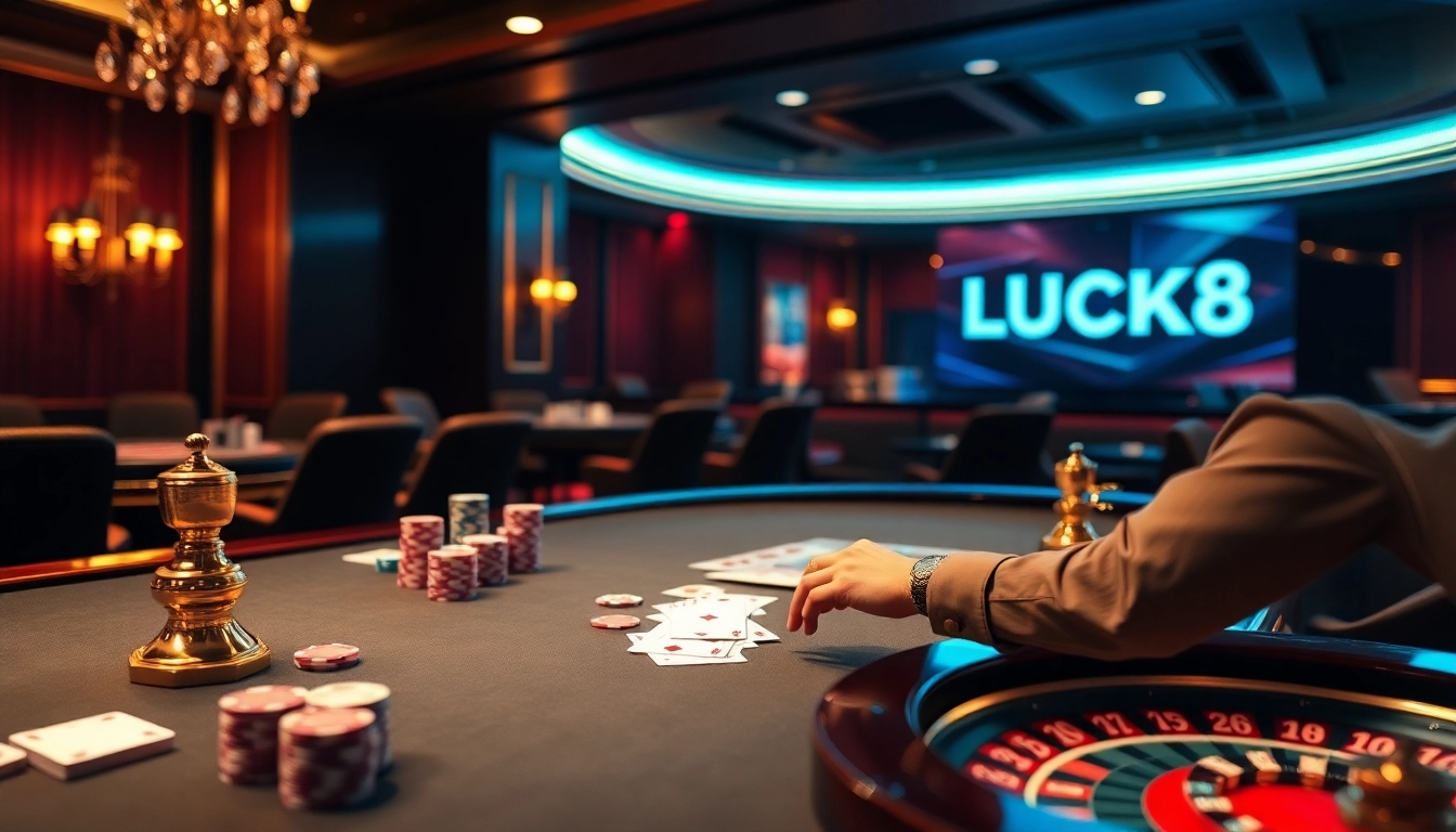 Players enjoying a thrilling game experience at LUCK8 casino with cards and chips.