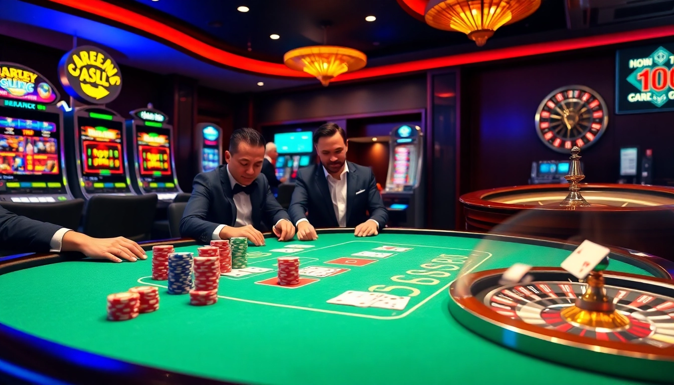Feel the thrill of u88 at a luxurious poker table with colorful chips and vibrant slot machines.