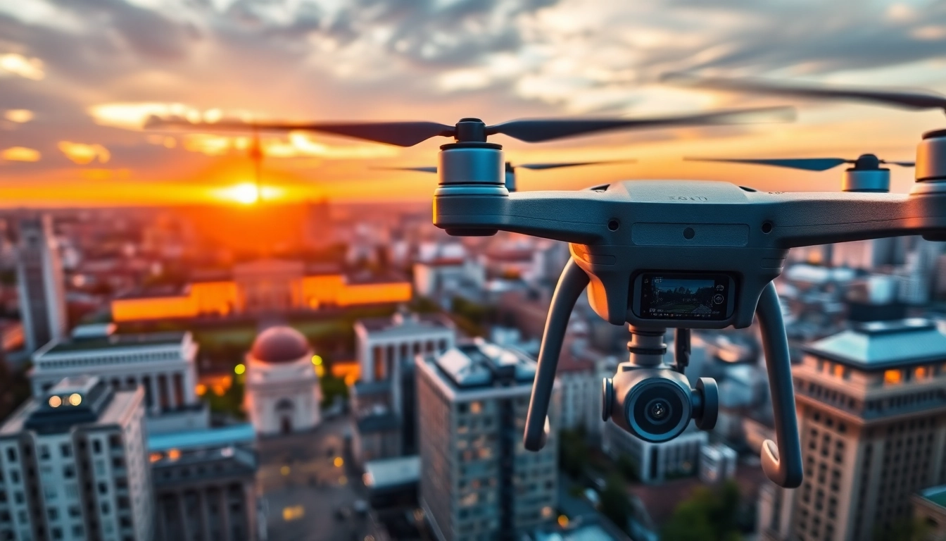 Drohnenfotos Berlin von der Berliner Skyline mit dem Fernsehturm im Sonnenuntergang.