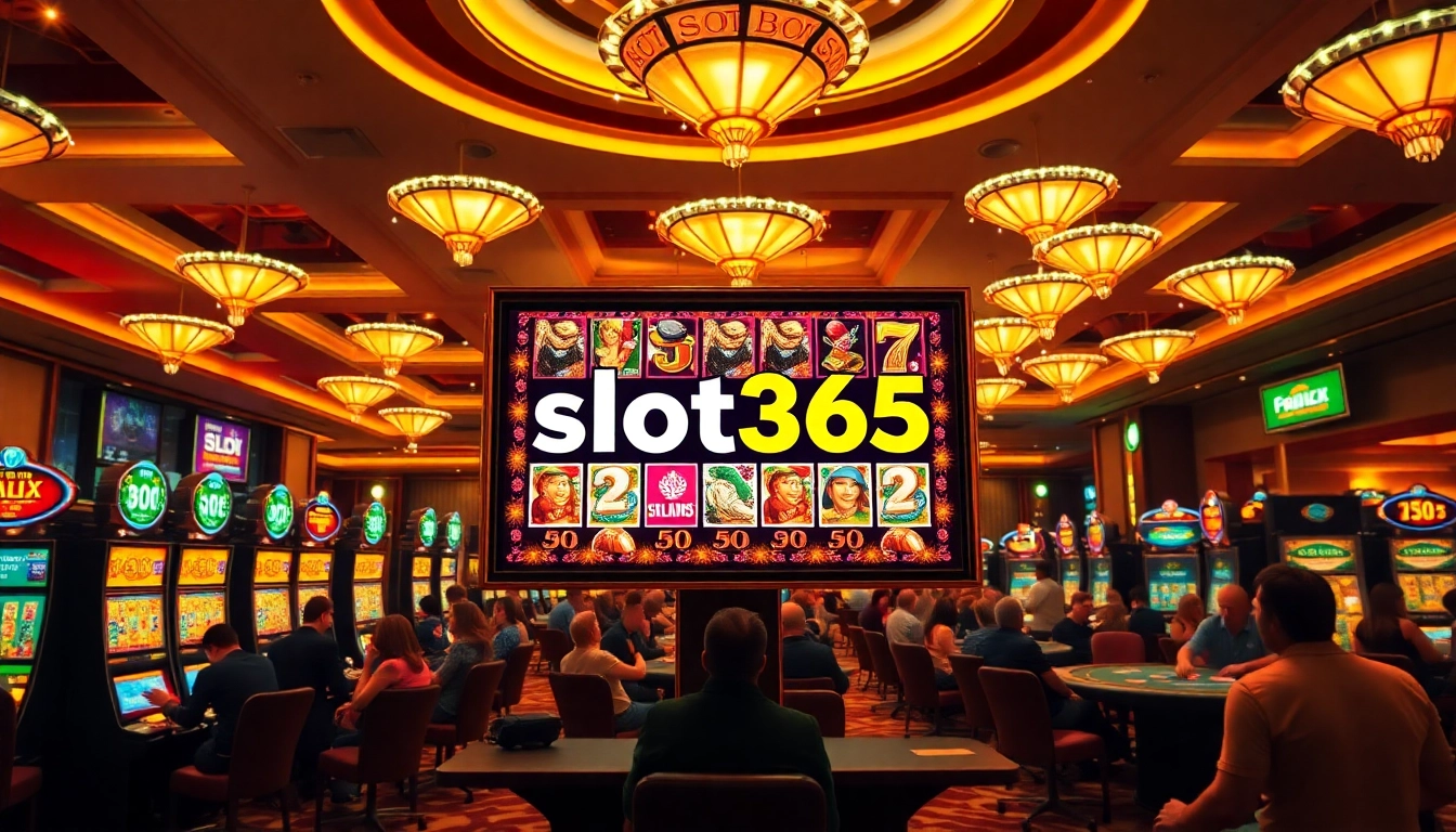 Players engaging with slot machines and tables at the luxury casino environment of slot365.