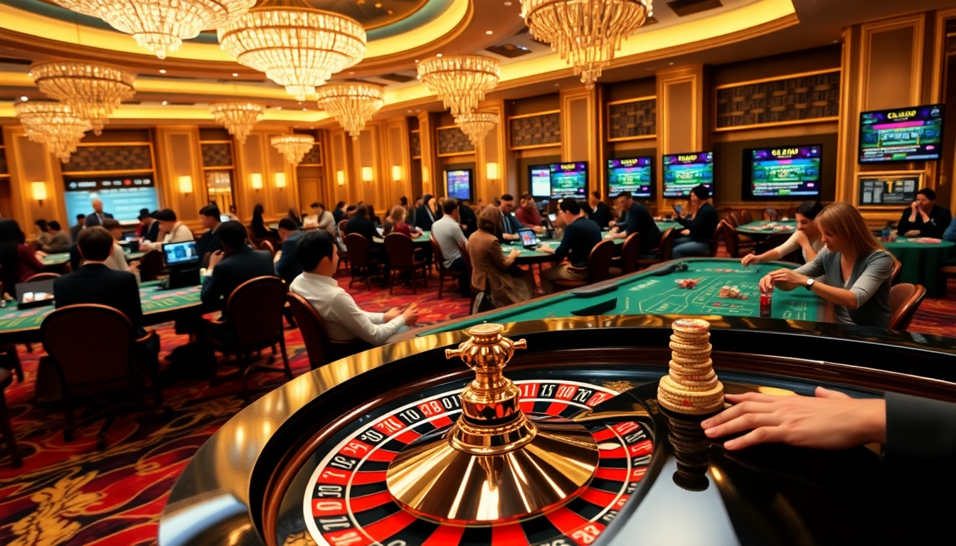 Gamblers enjoying interactive gaming at CM88's fancy casino tables.