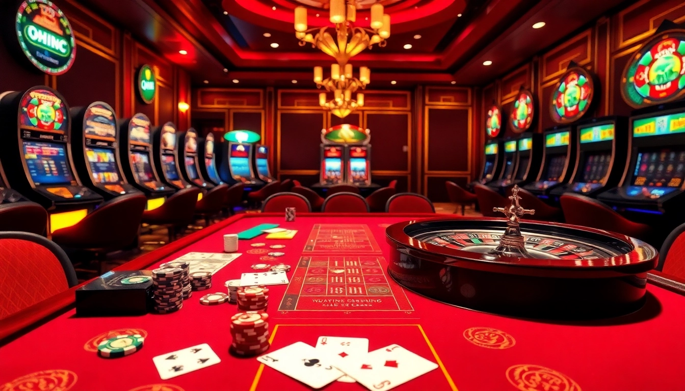 Experience the thrill of qh88 gaming at a luxurious casino table with vibrant poker chips and cards.