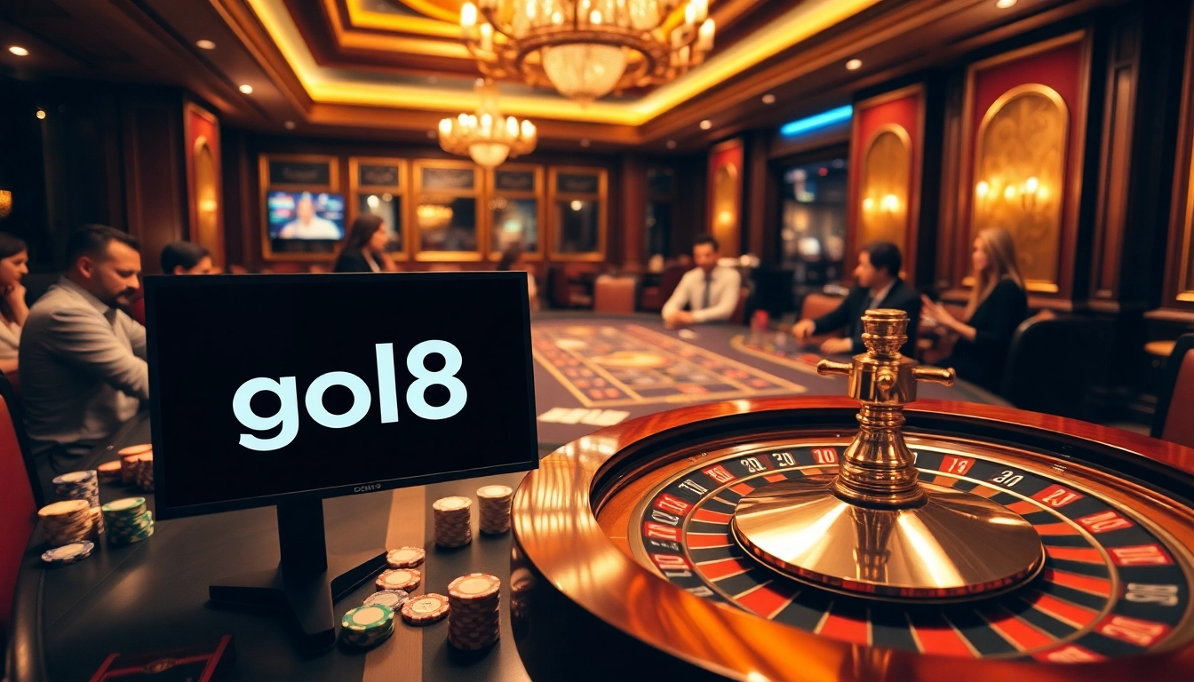 Experience excitement at go8 casino tables with vibrant poker chips and roulette wheels.