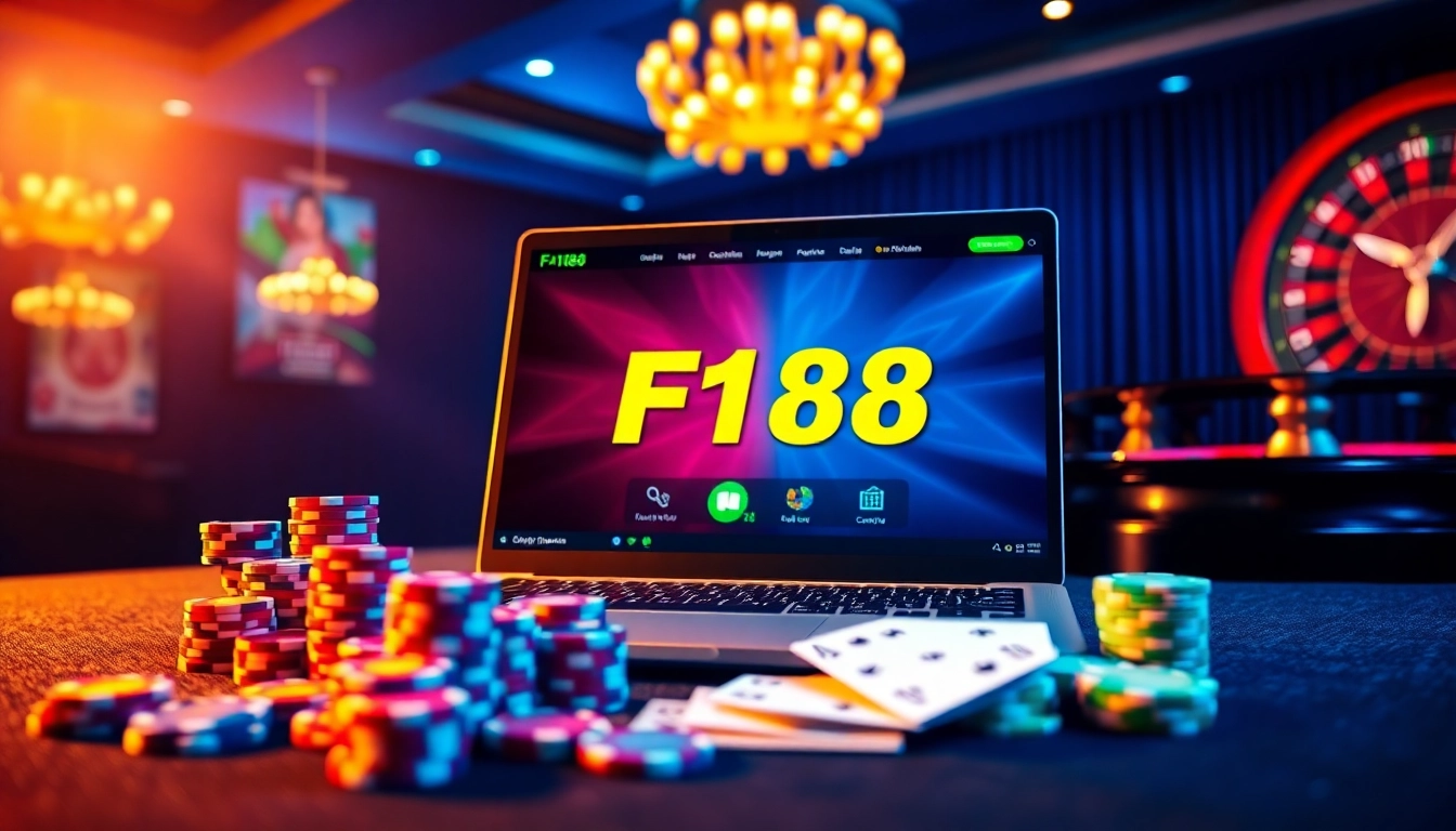 A gambler enjoying the exciting experience at https://f168.vision/, surrounded by poker chips and a roulette wheel.