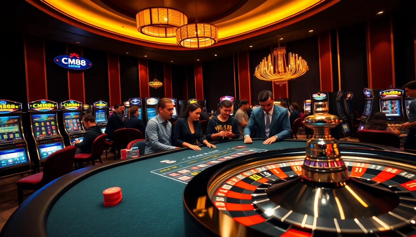 Experience the thrill of CM88 with vibrant casino visuals showcasing excitement and luxury.