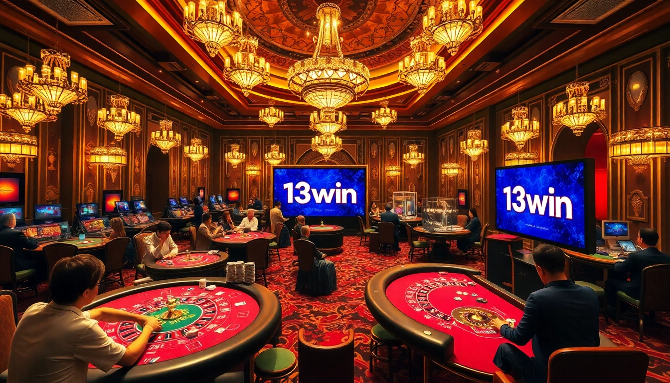 Players enjoy thrilling moments during the 13win game at a luxurious casino.